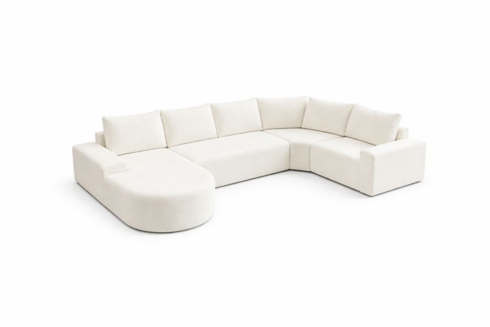 Divano Angolare in Tessuto Crema con Chaise Longue