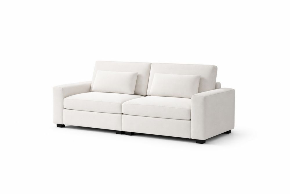 Divano in tessuto poliestere bianco due posti con cuscini