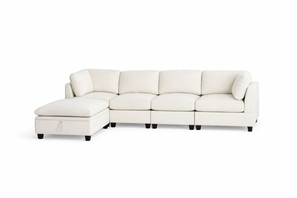 Divano modulare angolare con chaise longue in tessuto bianco