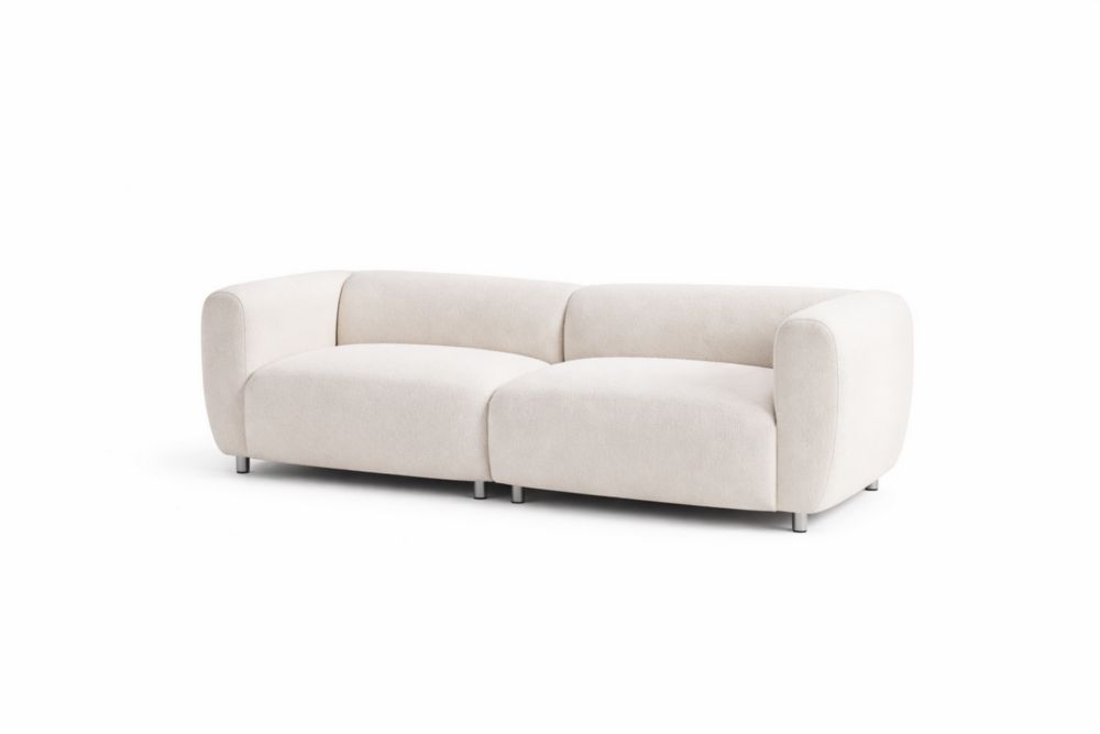 Divano in tessuto bianco crema a due posti con struttura in Legno massello