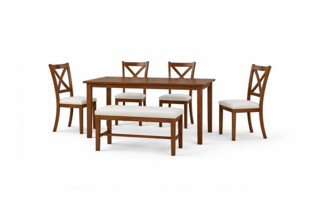 Set da Pranzo in Legno massello con Sedie e Panchina Imbottite