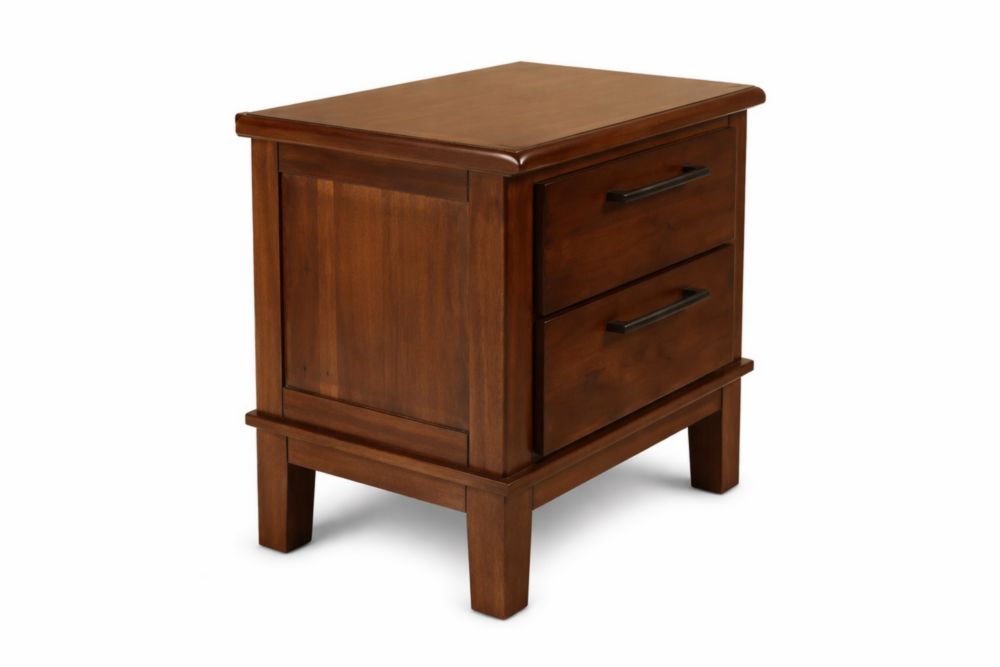 Comodino in legno massello con 2 cassetti marrone