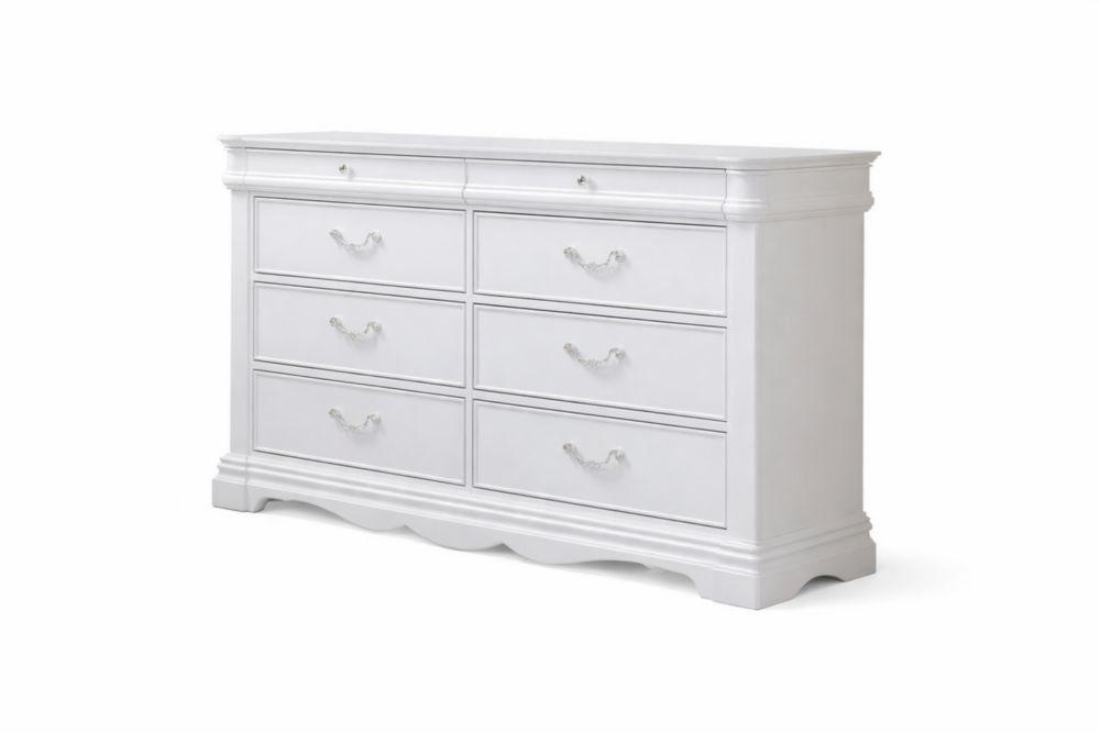 Cassettiera in Legno massello con 6 cassetti Bianco 130 cm x 45 cm x 90 cm