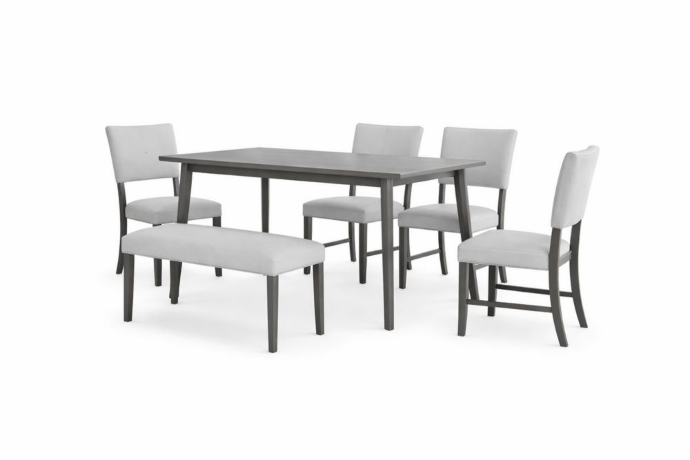 Set Tavolo da Pranzo in Legno massello con 4 Sedie e Panca - Grigio