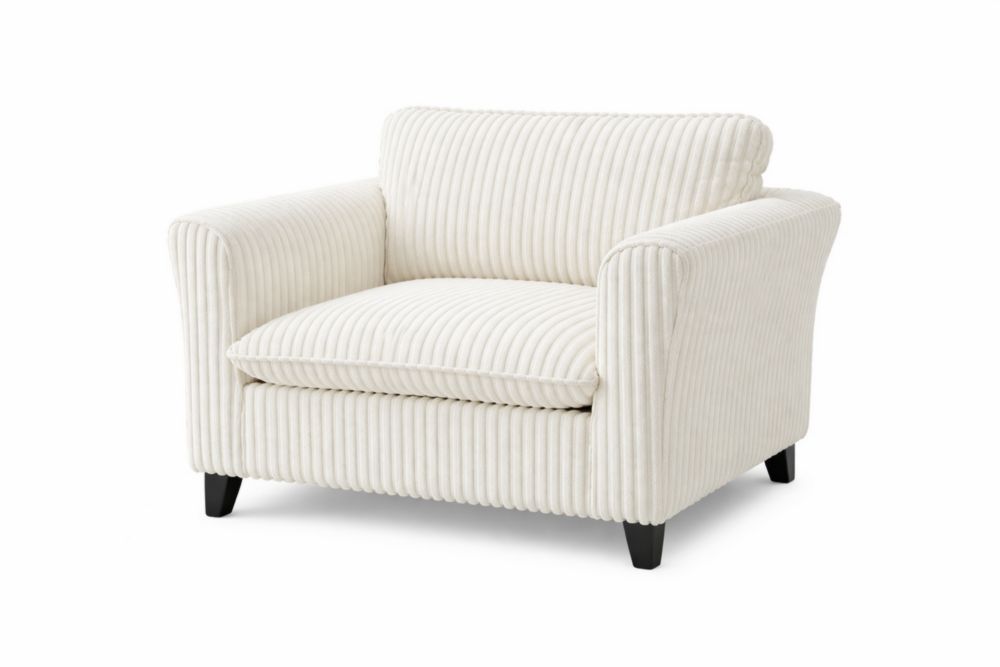 Poltrona in tessuto a coste crema con gambe in legno