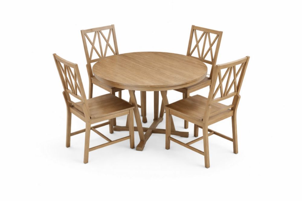 Set tavolo rotondo e 4 sedie in legno massello