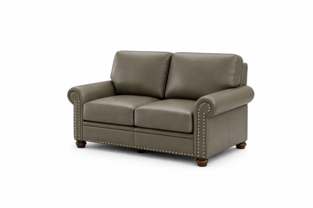 Divano 2 posti in pelle PU con chiodi decorativi e gambe in Legno massello