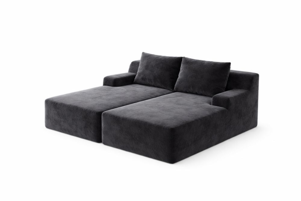 Divano Modulare in Velluto Nero con Cuscini