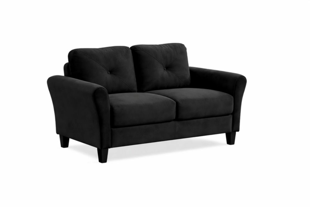 Divano a Due Posti in Tessuto Sintetico Nero