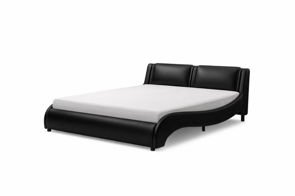 Letto matrimoniale in pelle sintetica nera con schienale imbottito 215x185x70 cm-Aestivino