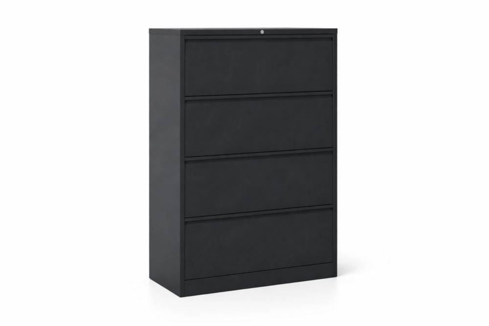 Cassettiera in acciaio nero 4 cassetti con serratura 132x90x45 cm-Aestivino