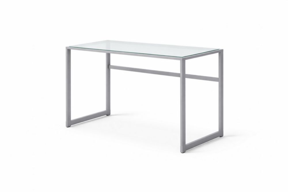 Scrivania in Vetro Temperato e Acciaio inossidabile Grigio 120x60x75 cm-Aestivino