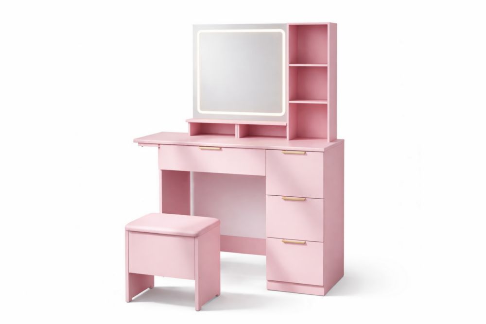 Tavolo da Trucco in  Legno massello con Specchio LED Rosa-Aestivino