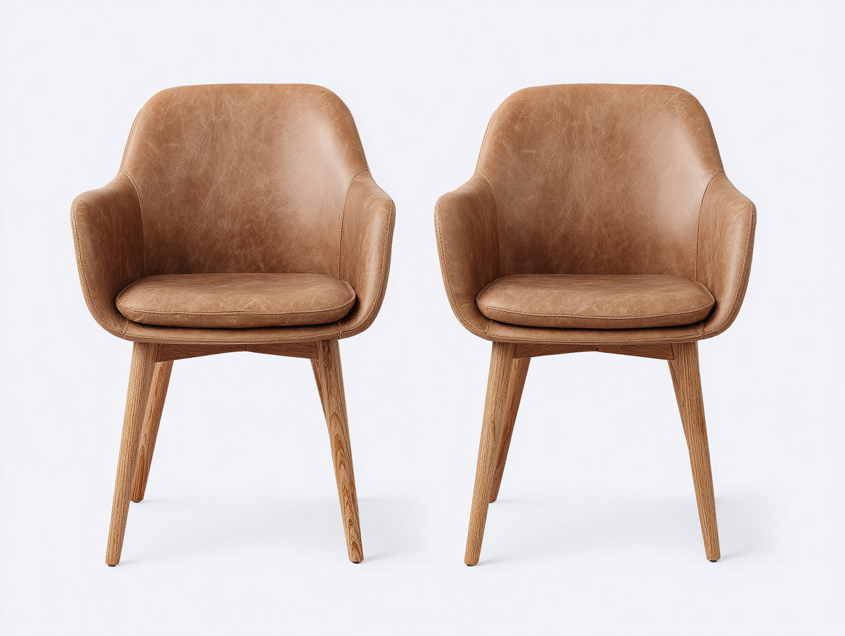 Chaise de salle à manger cuir et bois rembourrée 56x58x80 cm - Marron - Design contemporain-Casagetyard