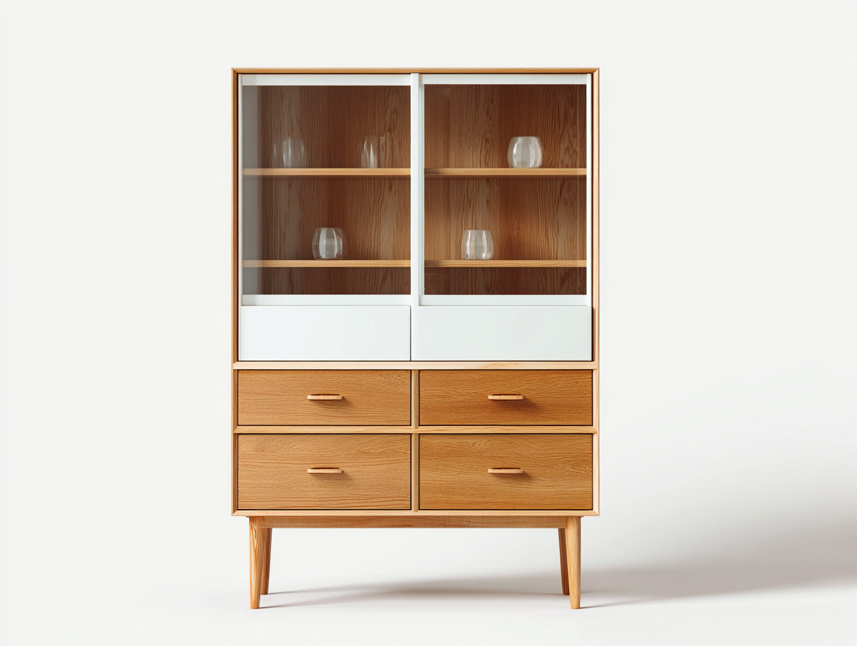 Vitrine en bois avec portes vitrées 90x40x180 cm - chêne naturel - style scandinave-Casagetyard