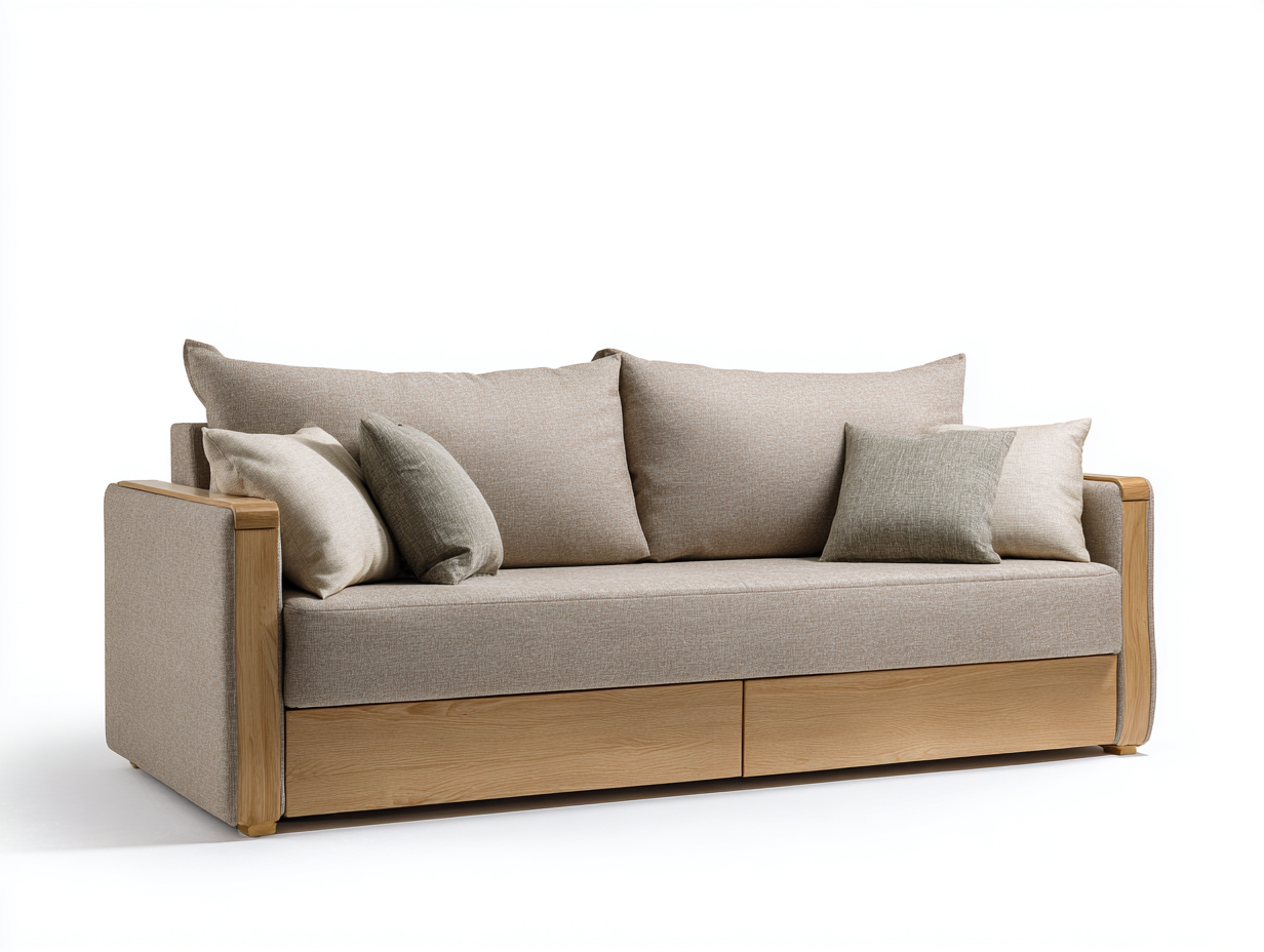 Canapé lit tapissé tissu et bois 210x95x85 cm - beige - style contemporain-Casagetyard