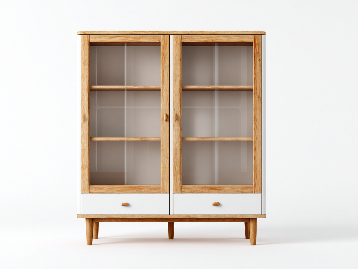 Vitrine en bois et verre 100x40x180 cm - blanc-naturel - design scandinave-Casagetyard