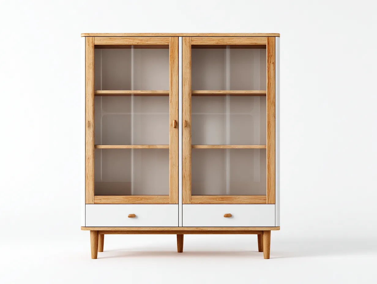 Vitrine en bois et verre 100x40x180 cm - blanc-naturel - design scandinave-Casagetyard