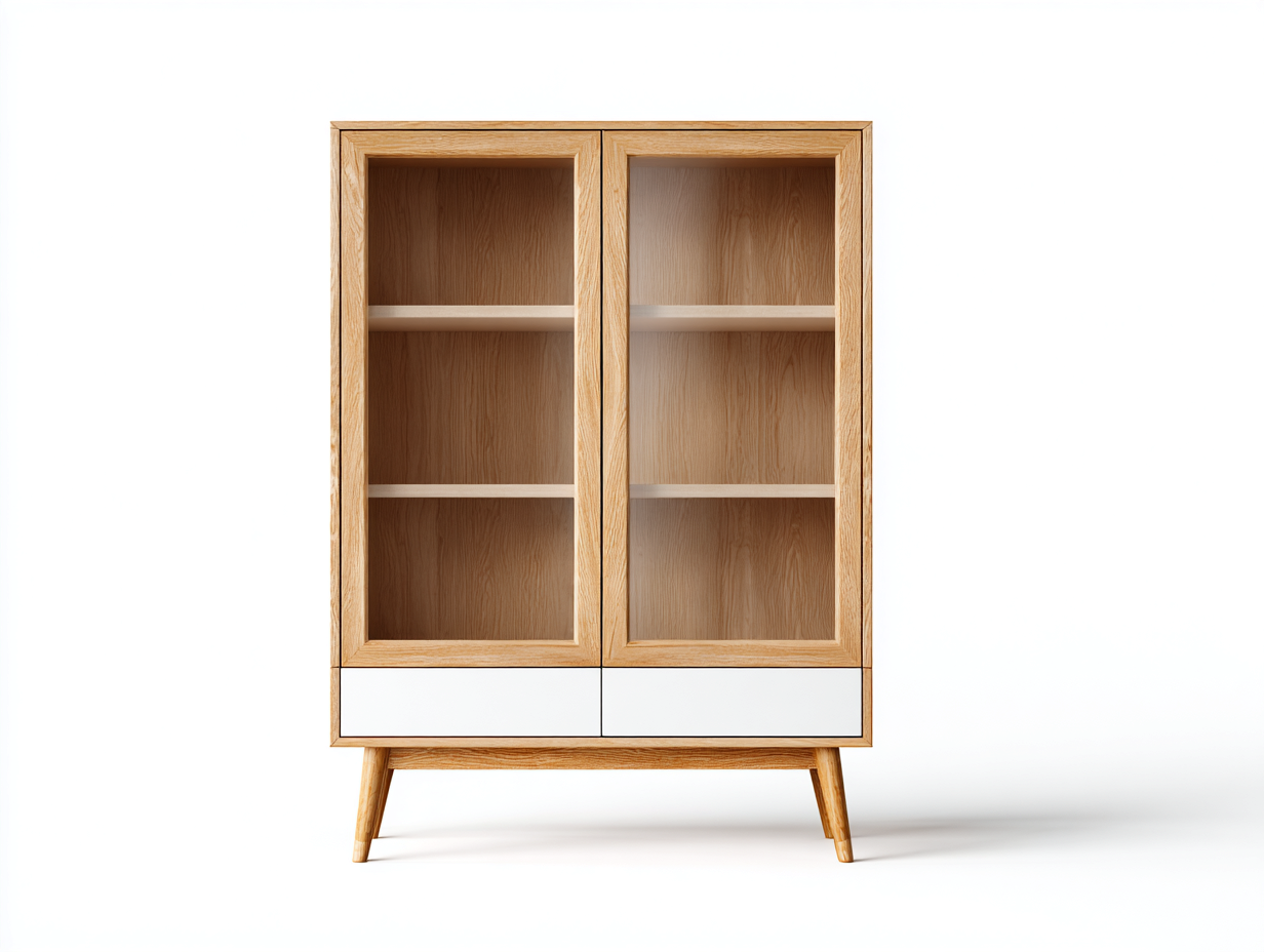 Vitrine en bois et verre 90x40x180 cm - Naturel et blanc - Style contemporain-Casagetyard