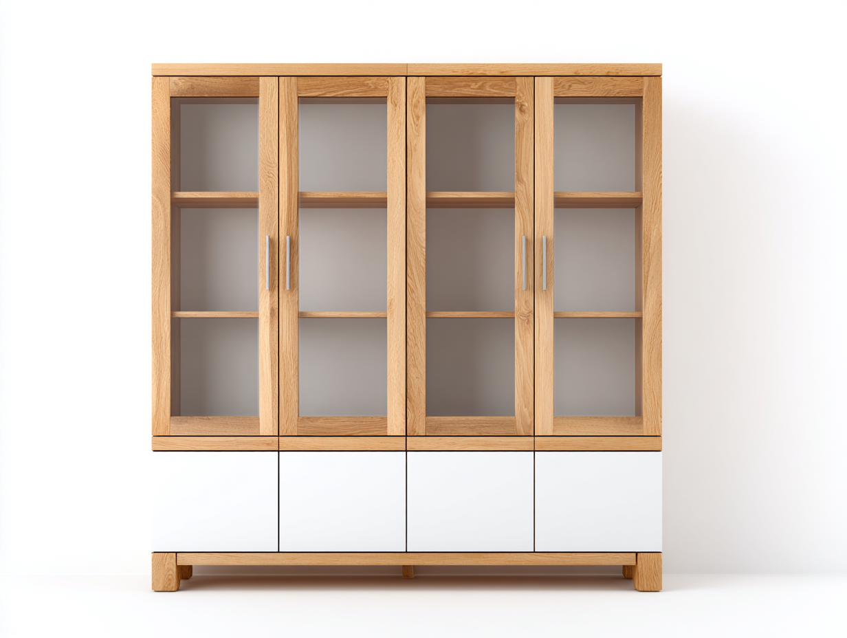 Vitrine en bois avec portes vitrées 160x40x190 cm - Bois naturel-Blanc - Design contemporain pour salle à manger ou salon-Casagetyard