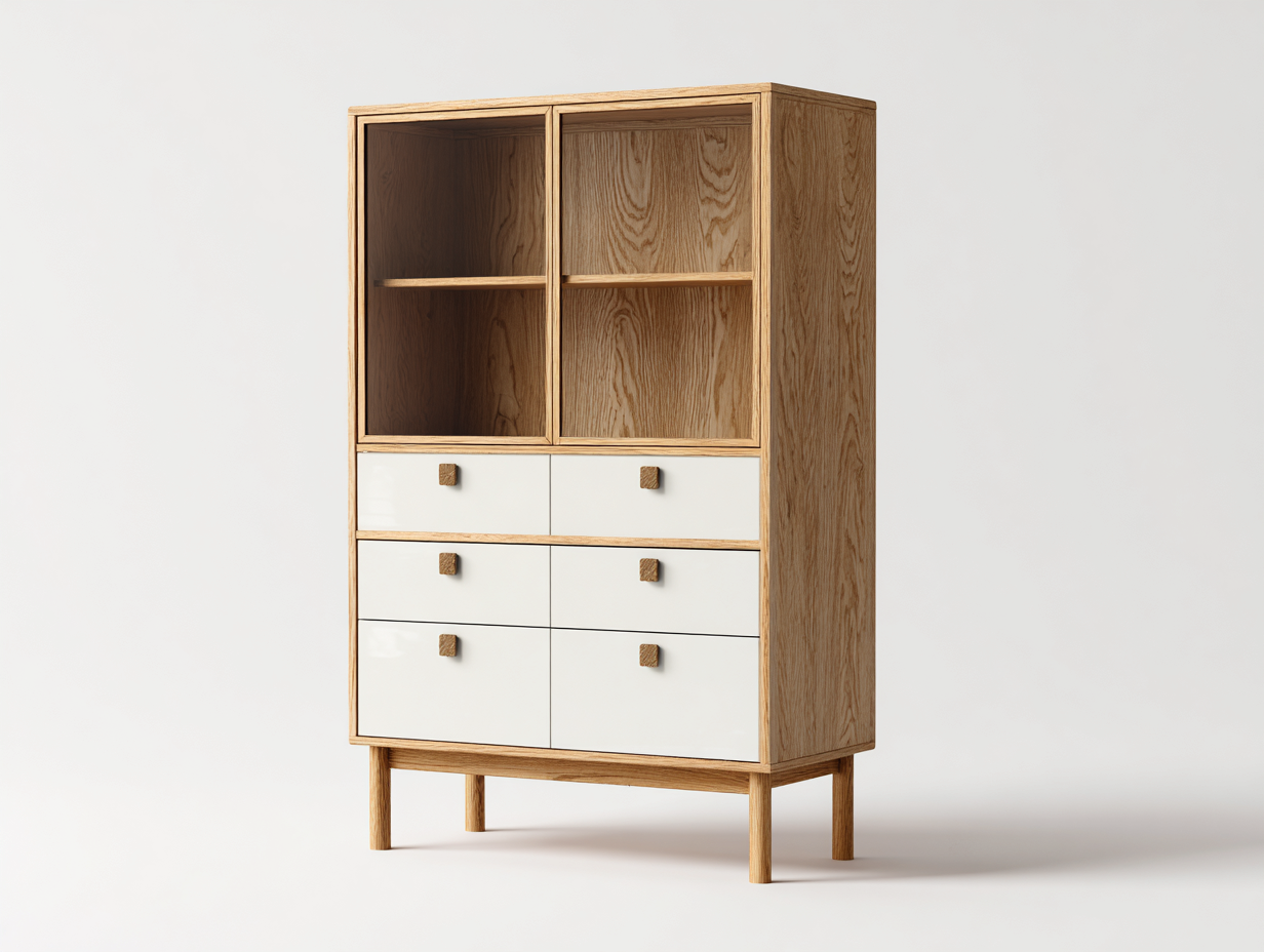 Vitrine en bois avec rangements 80x40x180 cm - bois naturel-blanc - style scandinave-Casagetyard