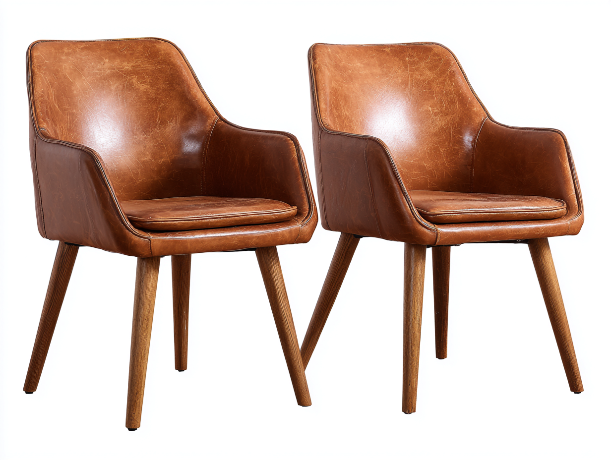 Chaise de salle à manger en cuir avec pieds en bois 50x55x82 cm - marron - design vintage-Casagetyard