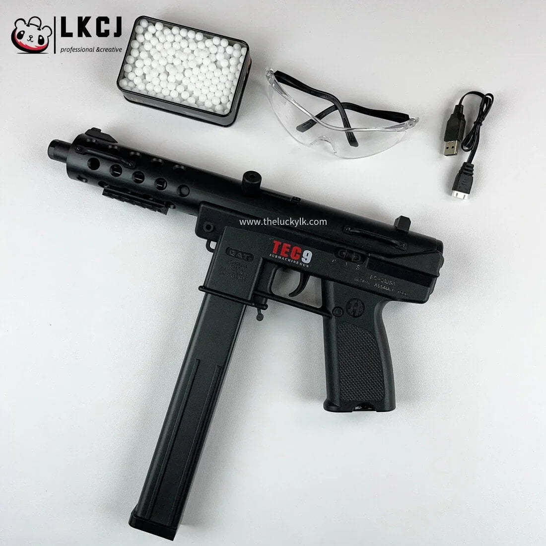 Gold/Sliver TEC9 Gel Blaster With 7 Colors of Lighted Silencer LKCJ