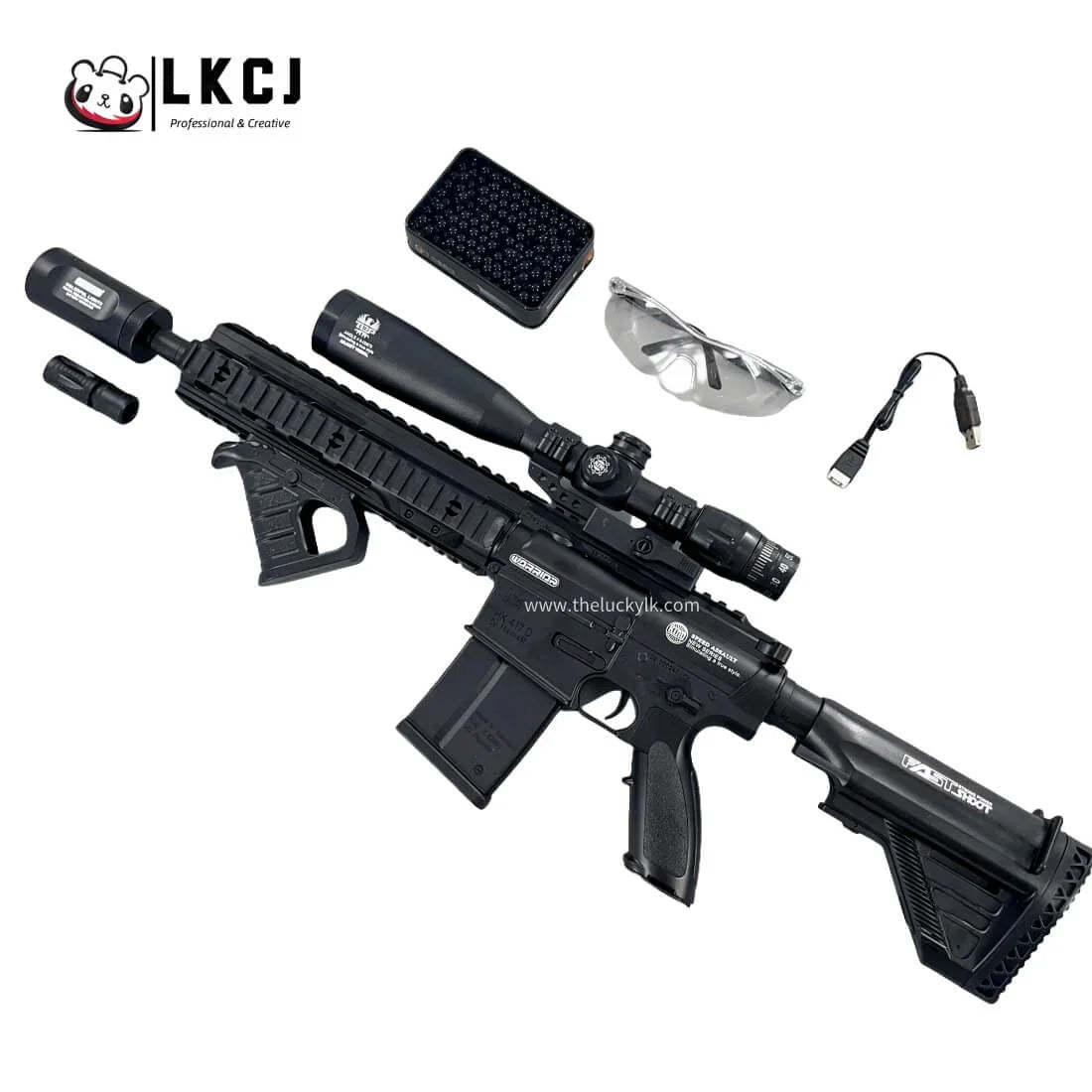 Exquisite Engraving HK417 Gel Blaster High Rate of Fire  Smooth Shooting With 7 Colors of Lighted Silencer LKCJ