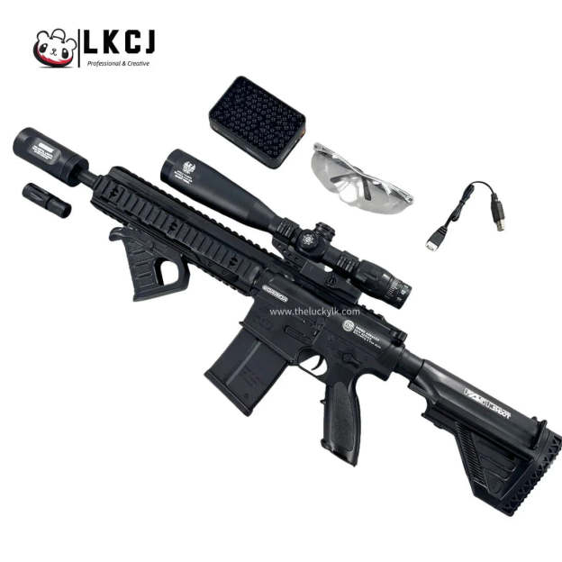 Exquisite Engraving HK417 Gel Blaster High Rate of Fire  Smooth Shooting With 7 Colors of Lighted Silencer LKCJ