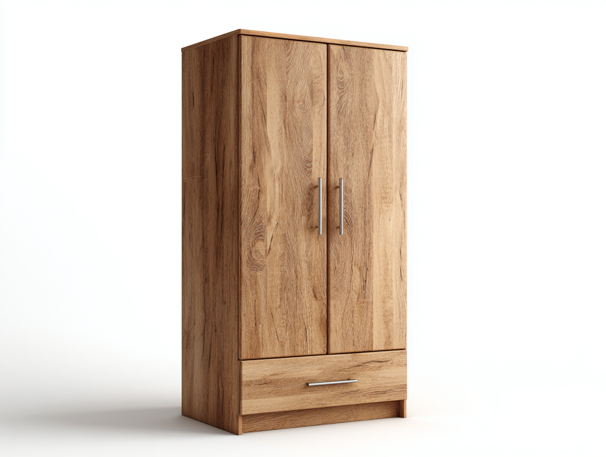 Armoire 2 portes en bois décor chêne 80x55x180 cm - bois naturel - rangement intérieur design moderne-Casagethome