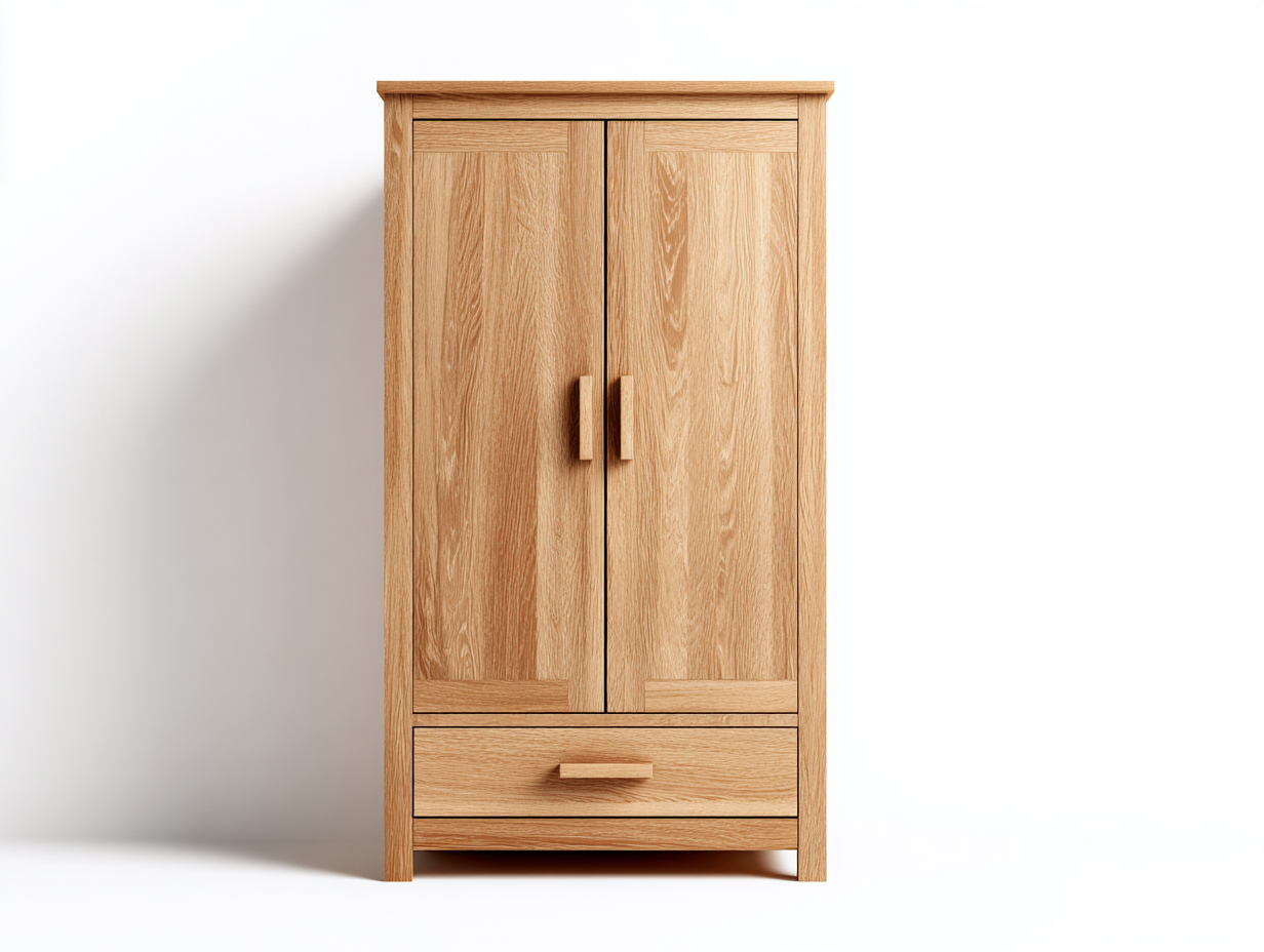 Armoire 2 portes en bois avec tiroir 90x55x190 cm - bois naturel - style intemporel-Casagethome