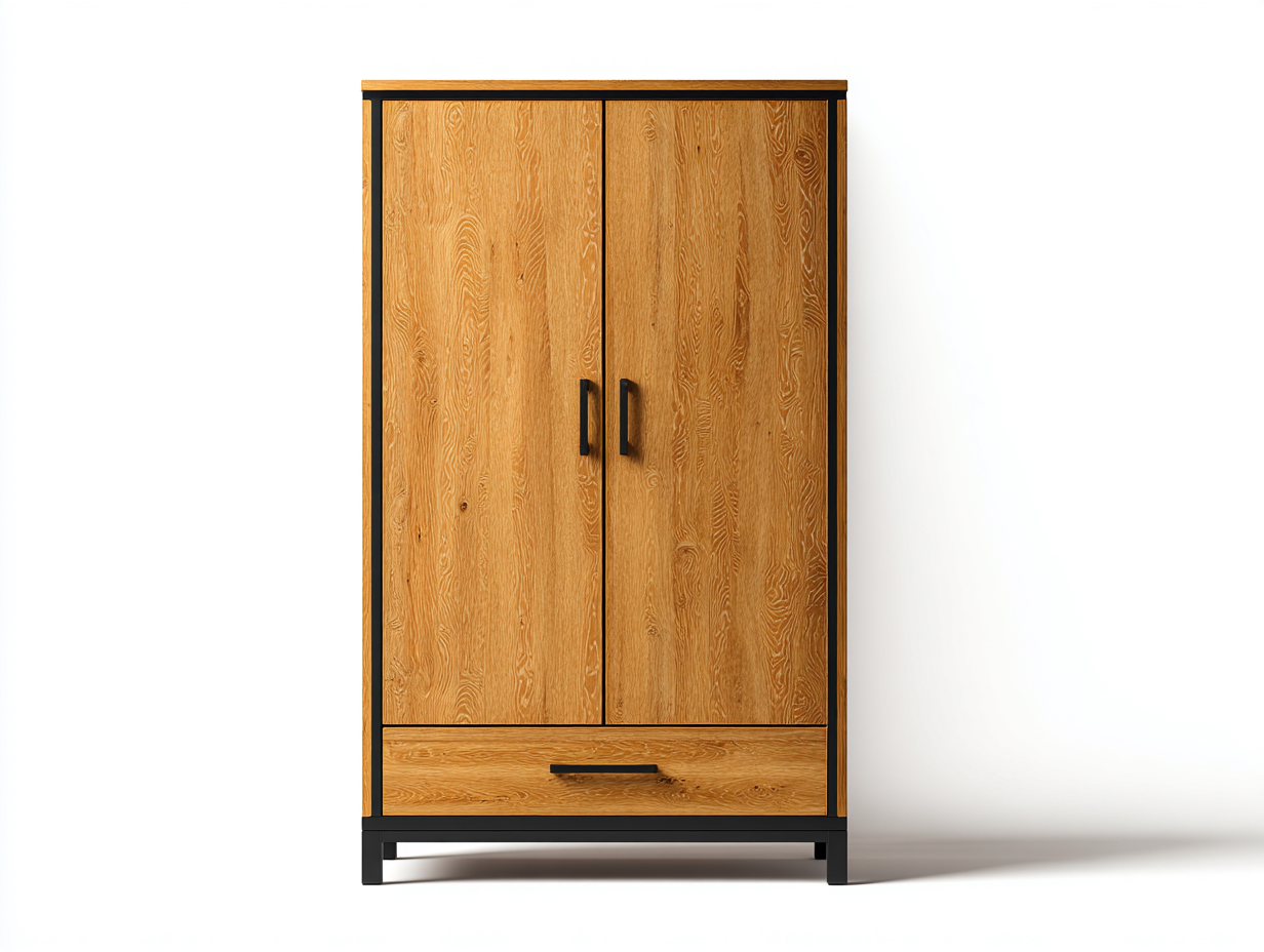 Armoire 2 portes en bois 100x50x190 cm - naturel-noir - style moderne-Casagethome