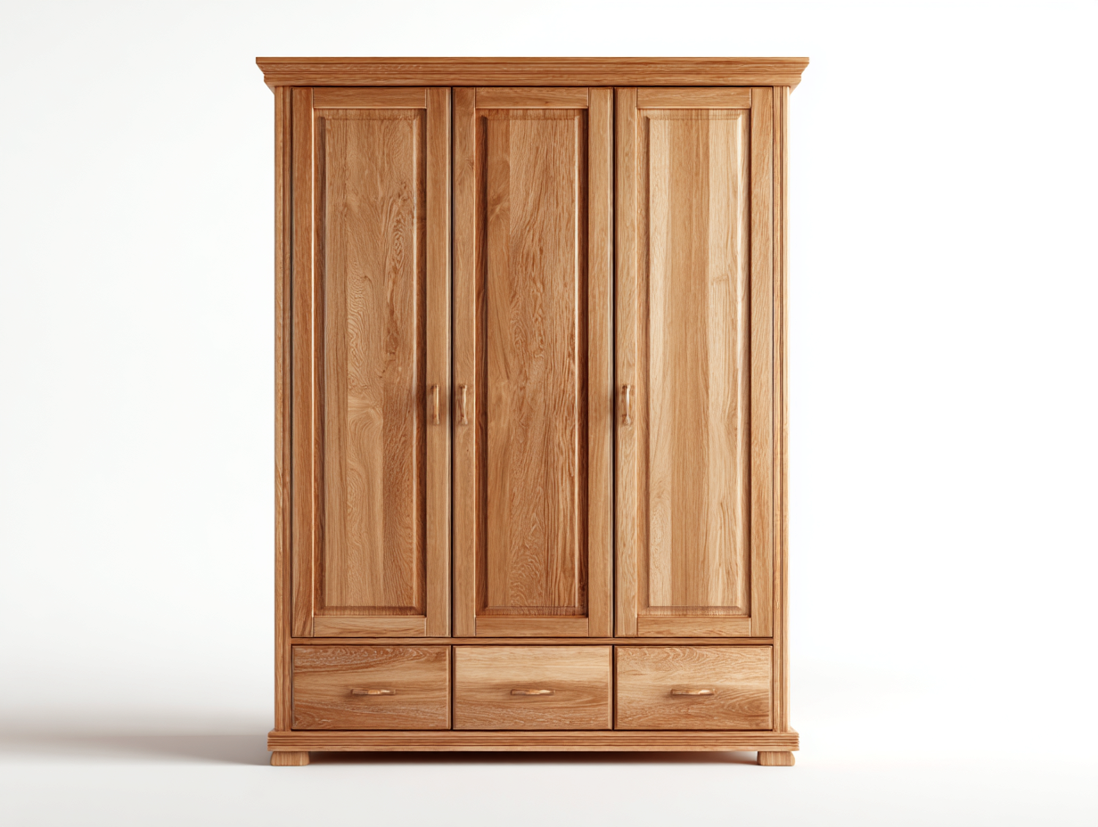 Armoire 3 portes bois 120x55x190 cm bois naturel rangement classique-Casagethome