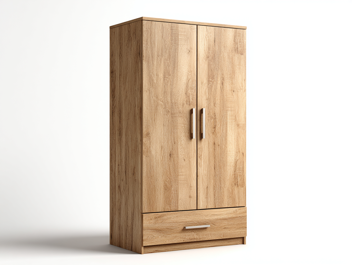 Armoire 2 portes en bois finition naturelle 90x50x180 cm - Bois naturel - Style intérieur moderne-Casagethome
