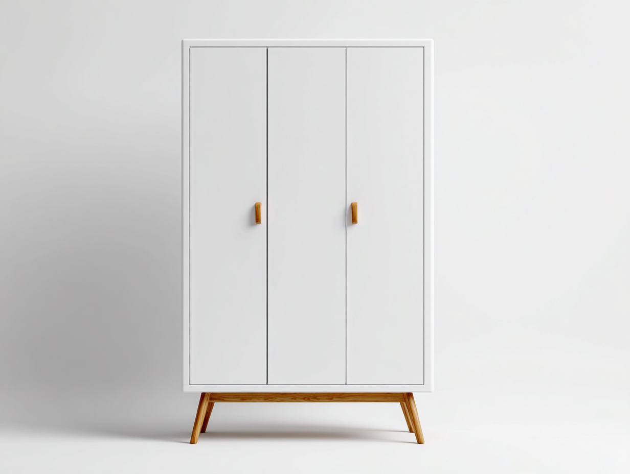 Armoire 3 portes en bois 120x55x185 cm - blanc et bois naturel - style scandinave-Casagethome