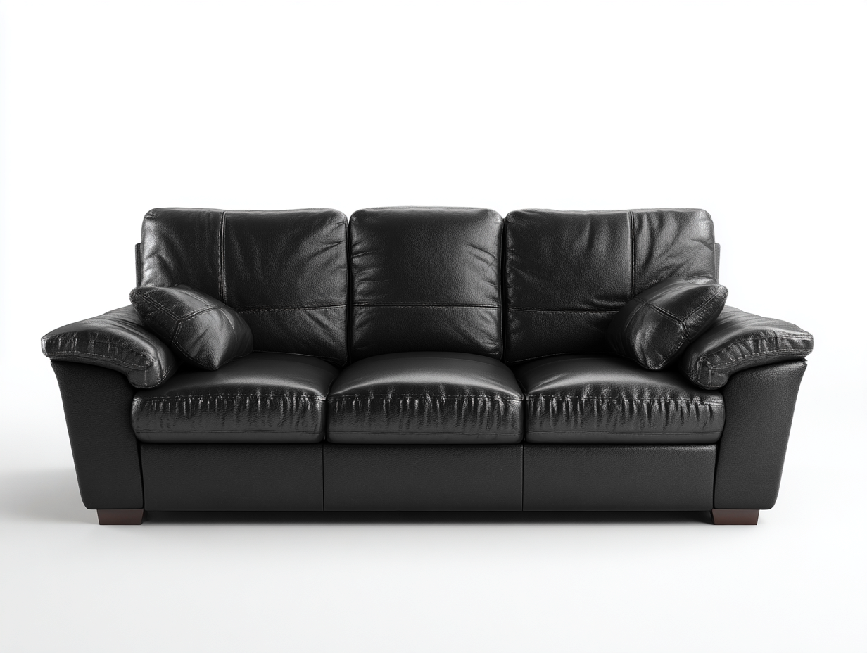 Canapé 3 places en cuir noir 210x92x90 cm - Cuir noir - Style classique intérieur-Casagethome