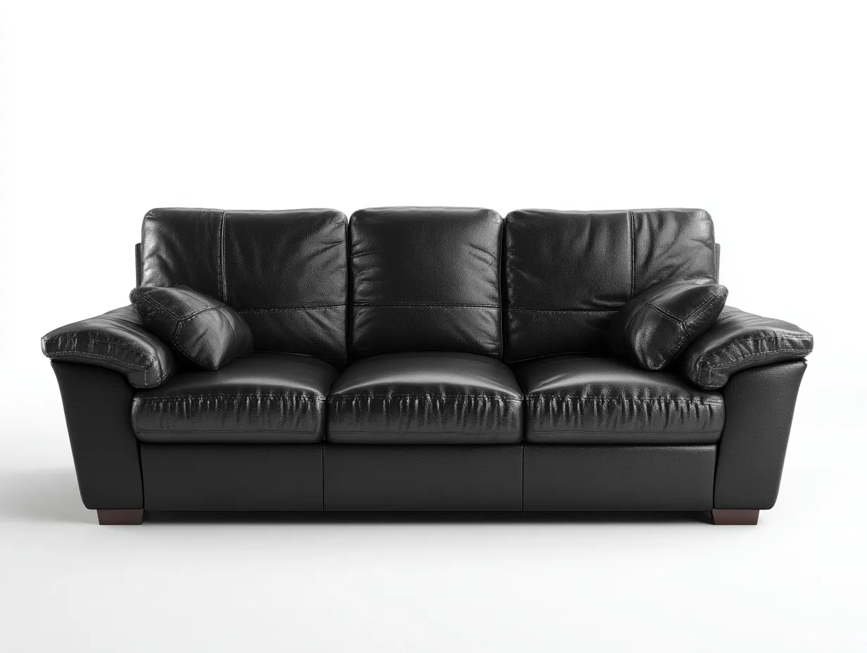 Canapé 3 places en cuir noir 210x92x90 cm - Cuir noir - Style classique intérieur-Casagethome