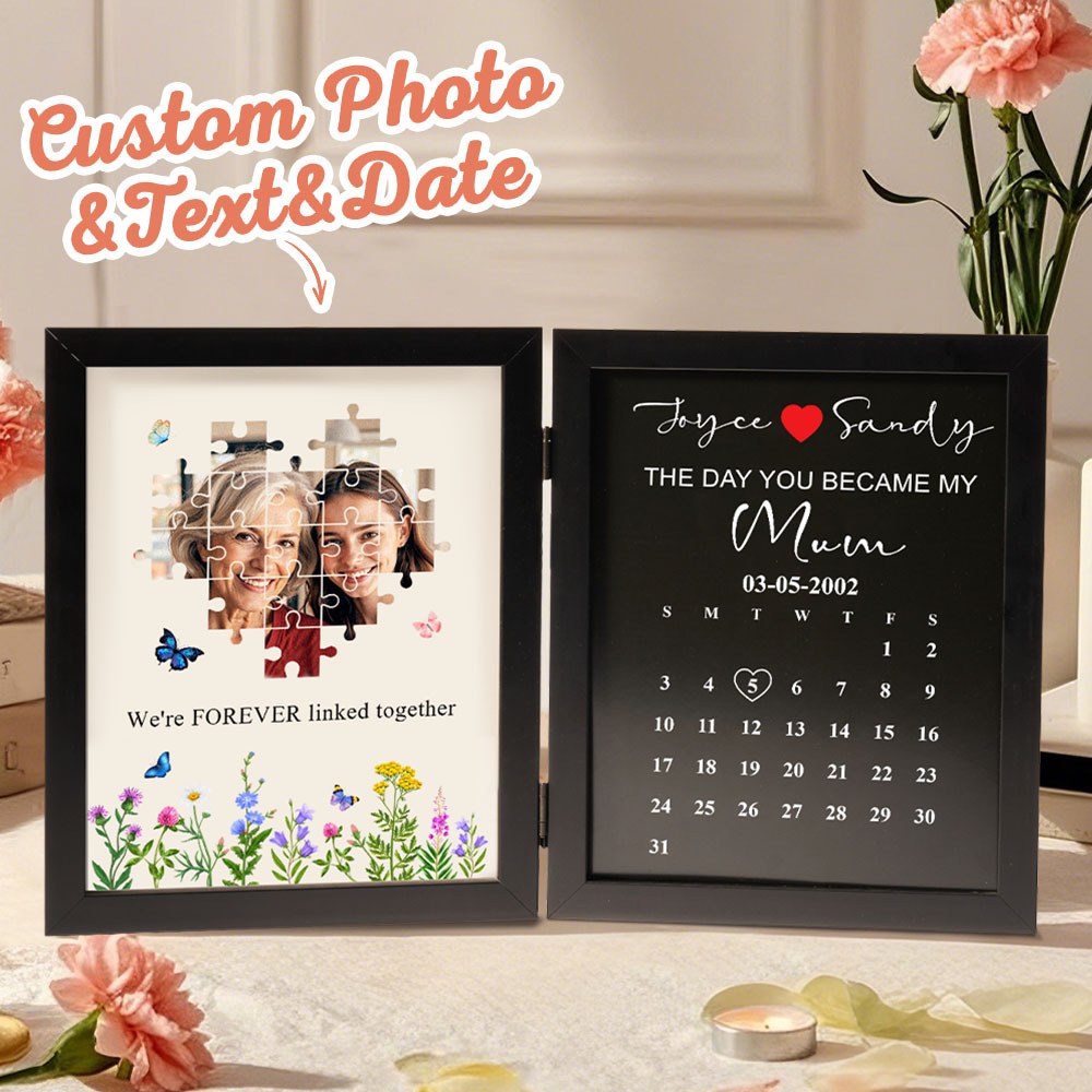Personalized “The Day You Became My Mom” Photo Puzzle Frame – Custom Mother’s Day Gift, Emotional Keepsake Picture Frame