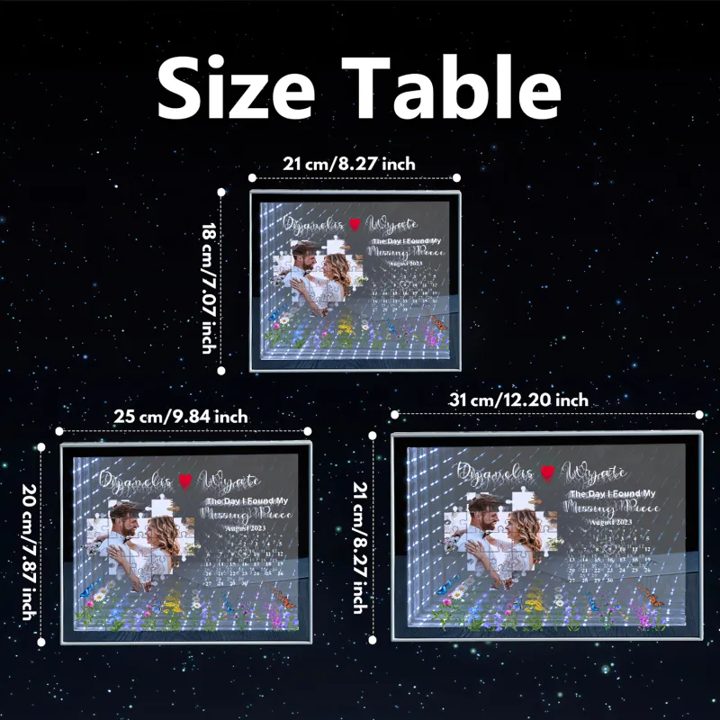 The Day I Found My Missing Piece Light Customize Photo and Calendar Custom Name Personalized Gift For Couple