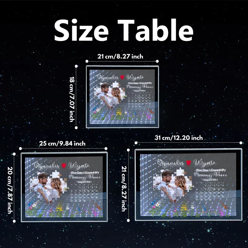 The Day I Found My Missing Piece Light Customize Photo and Calendar Custom Name Personalized Gift For Couple