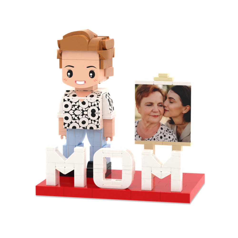 Custom Mom Brick Figure with Photo – Personalized Full Body Cute Mini Figurine Gift for Mother’s Day, Unique Keepsake Toy Decor