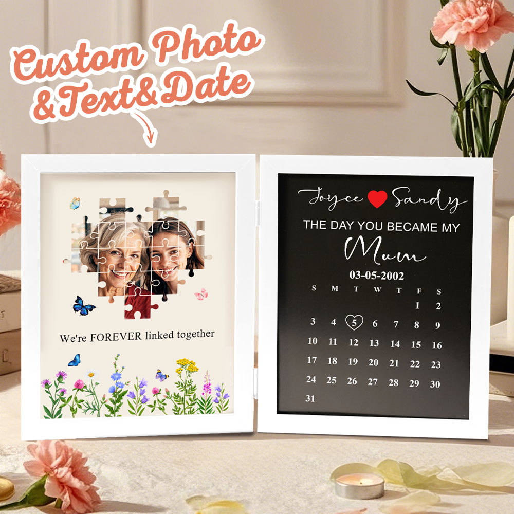 Personalized “The Day You Became My Mom” Photo Puzzle Frame – Custom Mother’s Day Gift, Emotional Keepsake Picture Frame