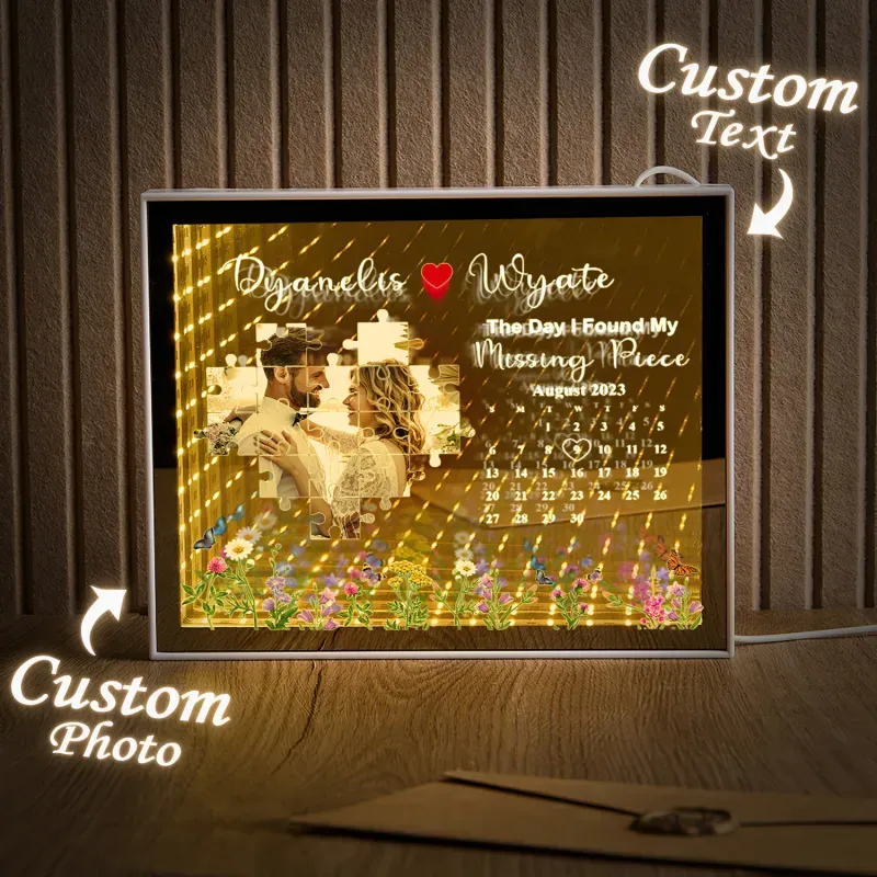 The Day I Found My Missing Piece Light Customize Photo and Calendar Custom Name Personalized Gift For Couple