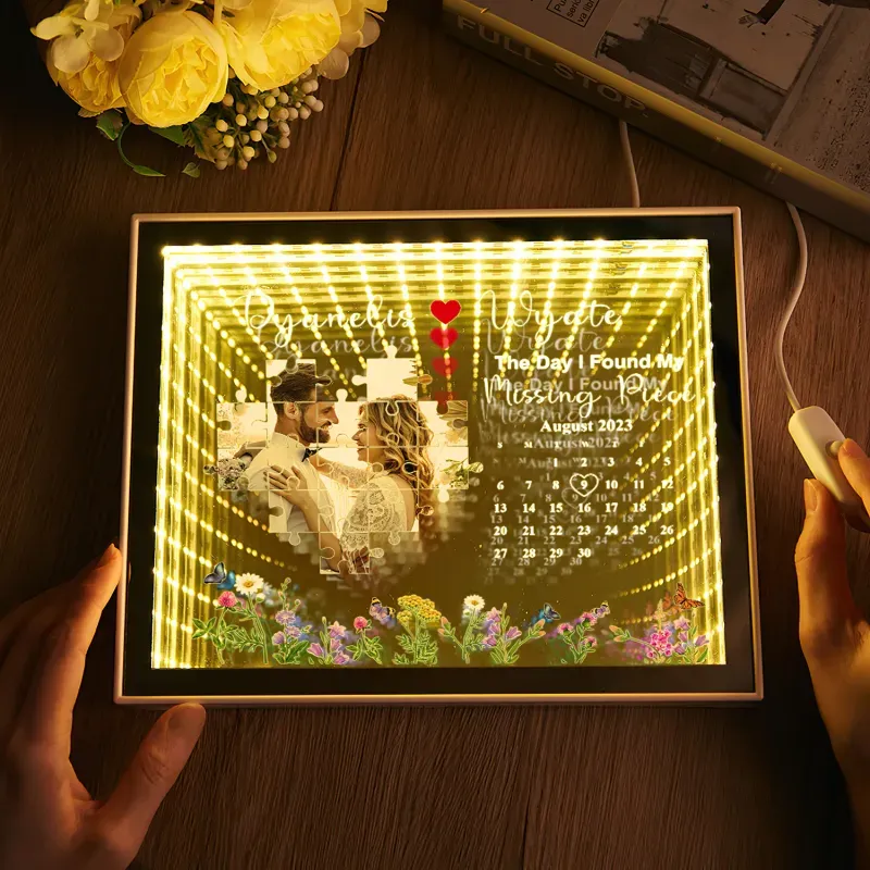 The Day I Found My Missing Piece Light Customize Photo and Calendar Custom Name Personalized Gift For Couple