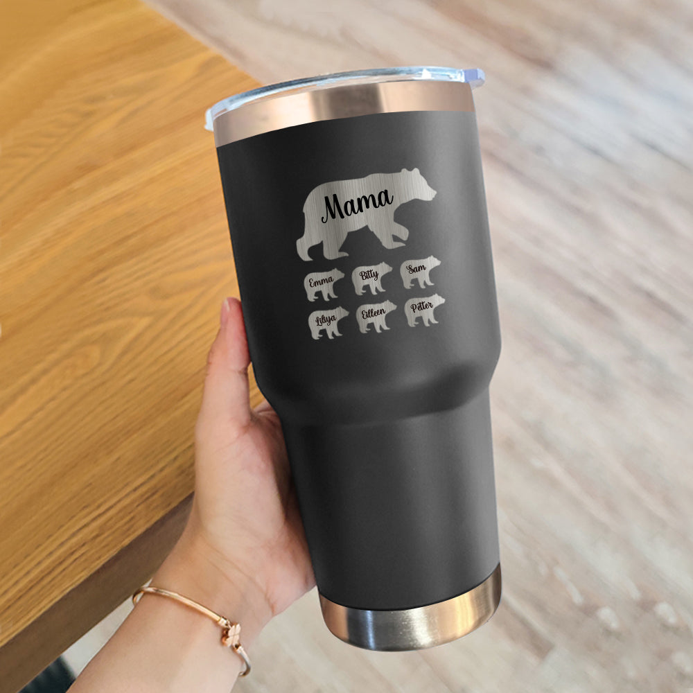 Personalized Mama Bear Tumbler – Custom Name Travel Mug for Mom, Insulated Coffee Cup Gift for Mother’s Day or Grandma