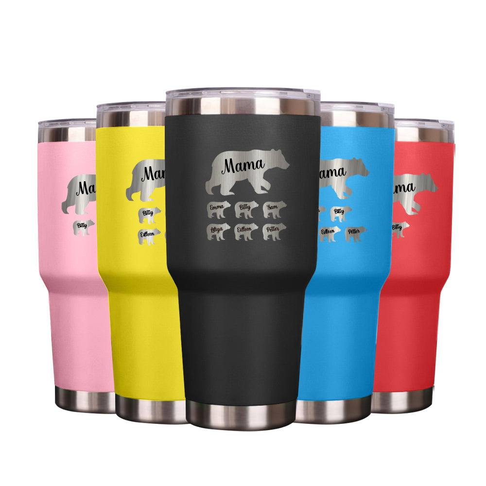 Personalized Mama Bear Tumbler – Custom Name Travel Mug for Mom, Insulated Coffee Cup Gift for Mother’s Day or Grandma