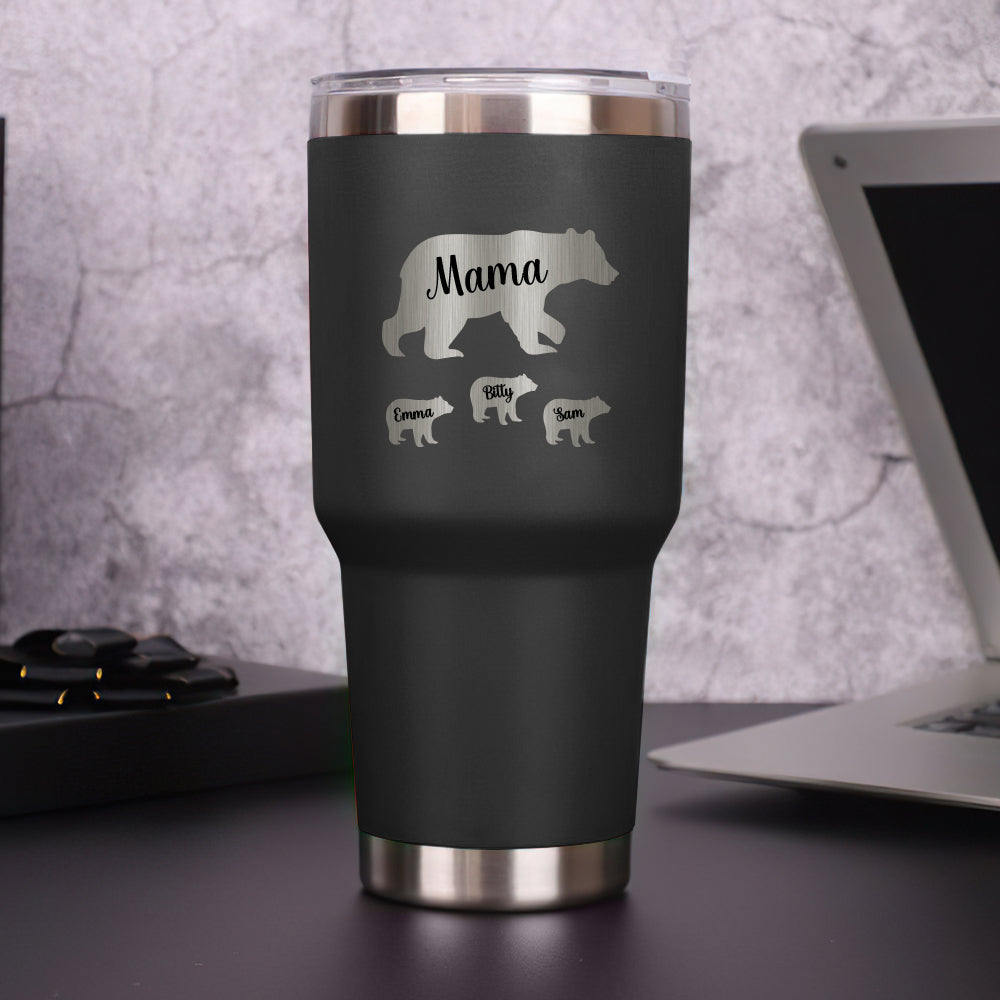 Personalized Mama Bear Tumbler – Custom Name Travel Mug for Mom, Insulated Coffee Cup Gift for Mother’s Day or Grandma