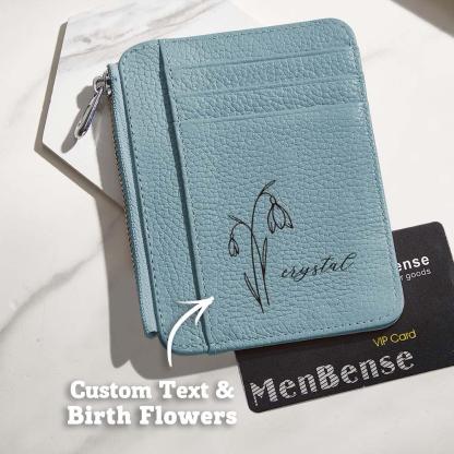 Personalized Birth Flower Wallet with Name – Custom PU Leather Wallet for Women, 8 Card Slots Organizer, Gift for Mom, Birthday or Mother’s Day