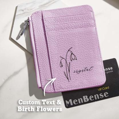 Personalized Birth Flower Wallet with Name – Custom PU Leather Wallet for Women, 8 Card Slots Organizer, Gift for Mom, Birthday or Mother’s Day