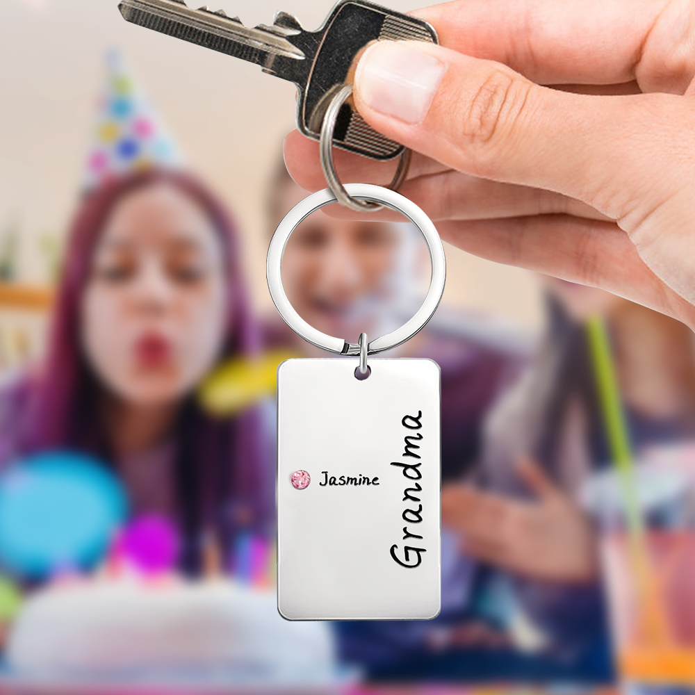 Personalized Birthstone Keychain for Mom or Grandma – Custom Family Name Keyring, Meaningful Gift with Kids Birthstones